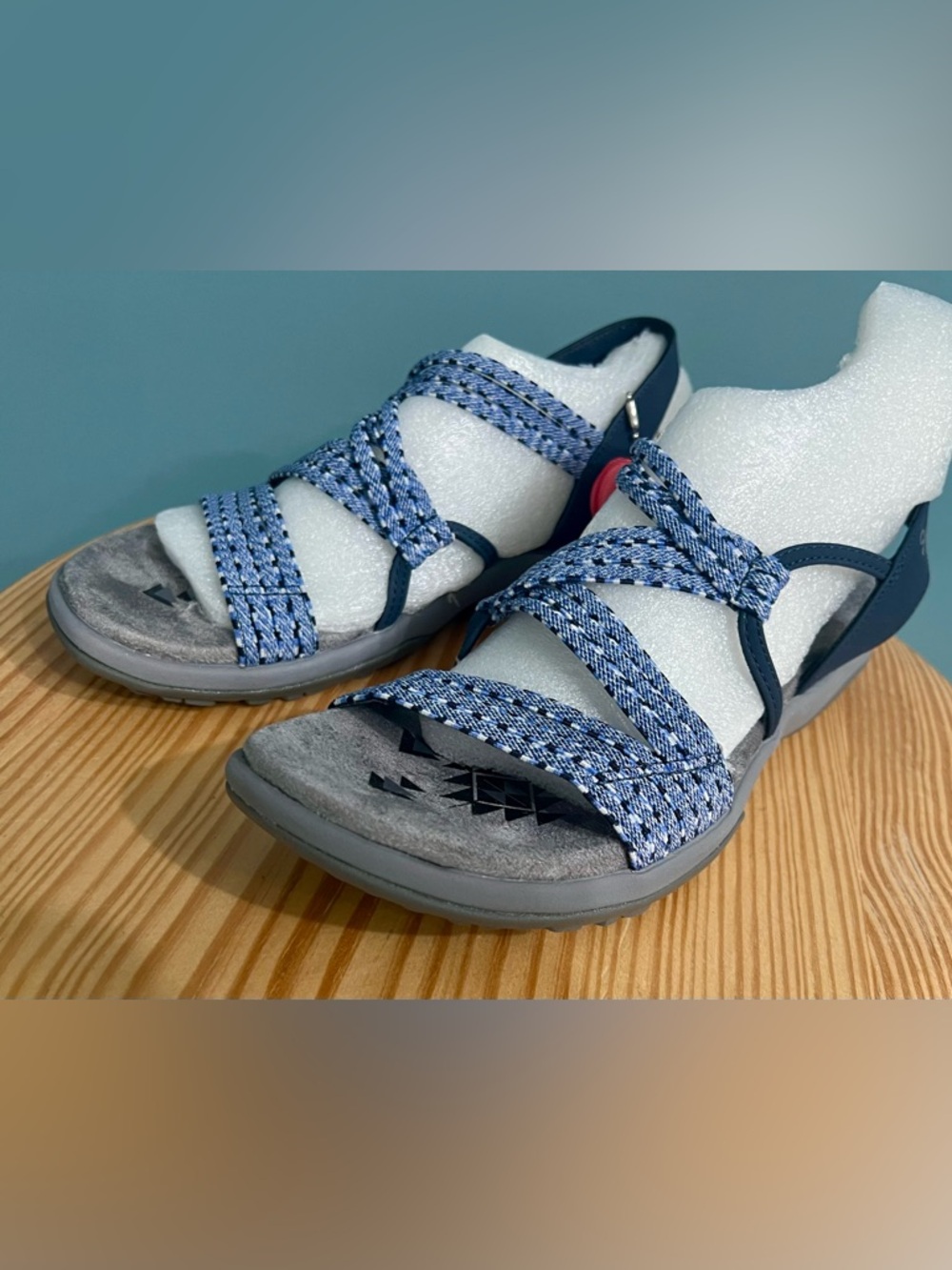 Skechers Reggae Slim Stretch Appeal Blue Sandals Women's 6